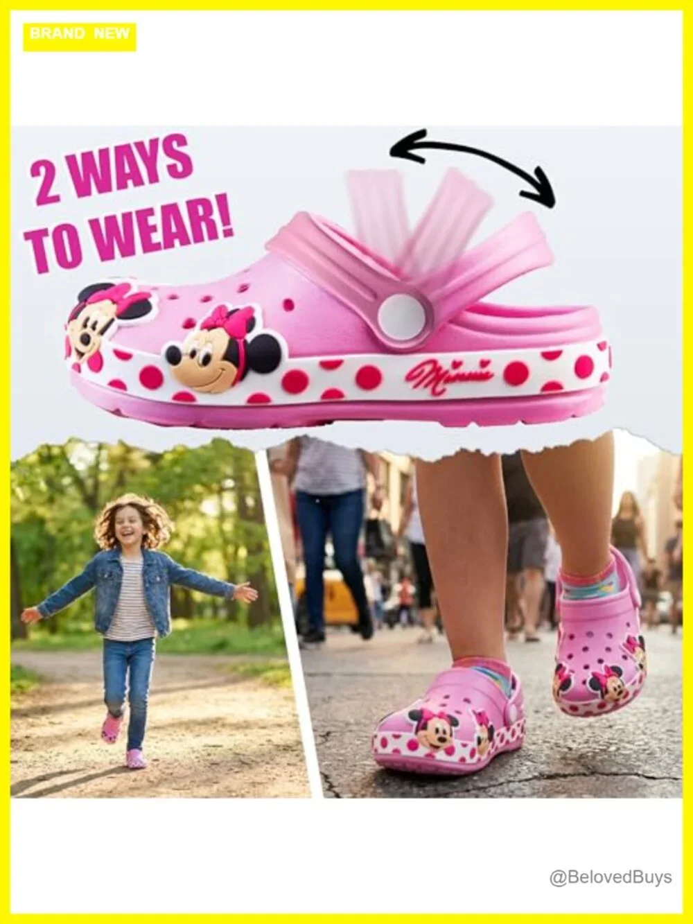 Disney Minnie Mouse Girls Clogs, Slip On Slides Slippers, Non-Slip Garden Beach